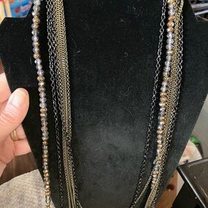 Lia Sophia 17” Necklace.  8 strands.  Grey, tan and black.  Beautiful piece.